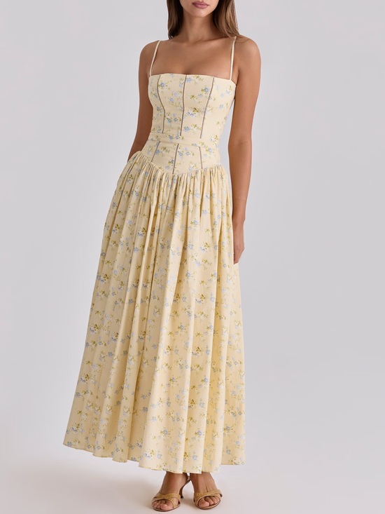 House of CB Dresses & Skirts - House of CB Ysabella Yellow Floral Spaghetti-Strap Maxi Dress